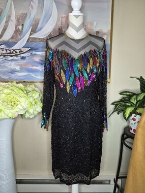 Niteline | Dresses | Vintage Niteline Green Beaded Sequin Dress 0 Silk Teal Fairy Dress Size 8
